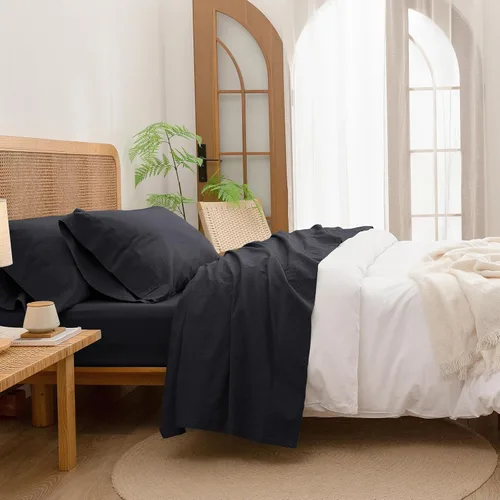 Miniatura 8 de BESTOUCH Juego de sábanas 100% algodón lavado, tacto súper suave, cómodo, elegante, ligero, juego de ropa de cama de 4 piezas, lino sólido, gris