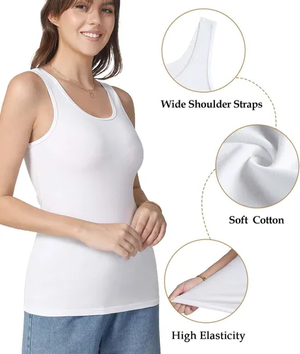 Miniatura 4 de wirarpa Camisetas sin mangas de algodón para mujer, cómodas, capa base, paquete de 2