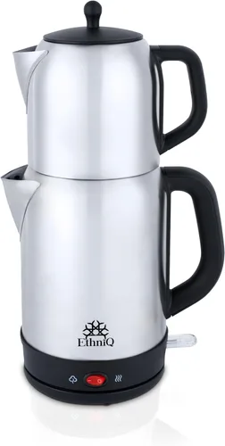 Ethniq TeaVibe Hervidor Eléctrico Turco para Té - Hervidor de Doble Olla de Acero Inoxidable 120V y Filtro, Protección contra Hervido en Seco,