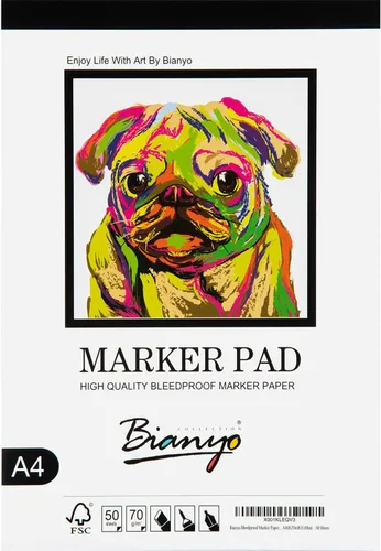 Bianyo Bloc de papel marcador a prueba de sangrado, A4 (8.27 x 11.69 pulgadas), 50 hojas, 18 libras/70 GSM, encuadernado con pegamento, 100%