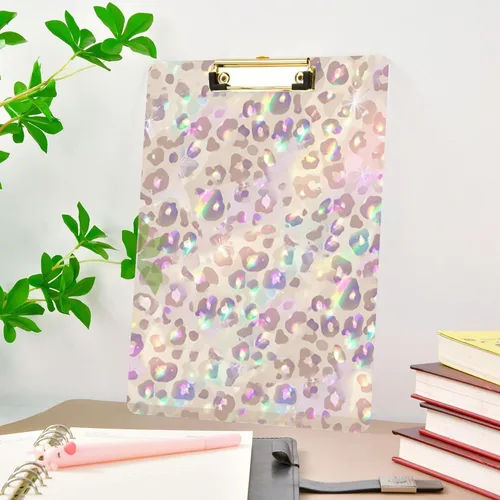 Miniatura 8 de Portapapeles de plástico con estampado de leopardo arcoíris, diseño de moda, tamaño carta, para estudiantes, niños, mujeres y hombres, tablero de A