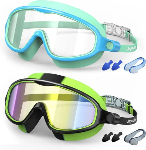 VegoVia - Paquete de 2 gafas de natación para niños, gafas de natación antivaho con protección UV, de visión amplia, para niños de 3 a 15 años,