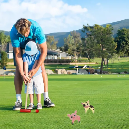 Miniatura 7 de TOYANDONA Juego de croquet para niños, juego de croquet de animales de madera de dibujos animados, divertidos juegos de césped para niños y niñas
