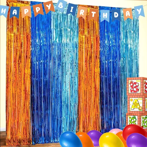 Miniatura 9 de Paquete de 2 telón de fondo negro con flecos para decoraciones de fiesta de cumpleaños