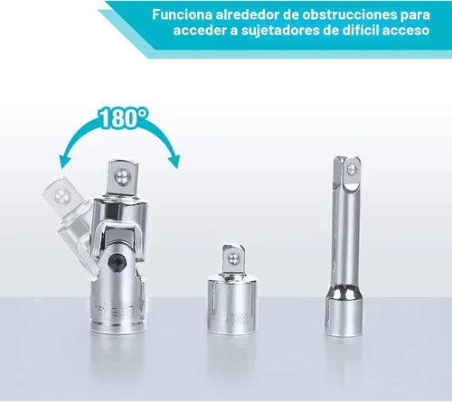 Miniatura 5 de DURATECH Juego de accesorios de herramientas de accionamiento de 22 piezas, incluye barras de extensión de 1/4 3/8 1/2, adaptadores de enchufe