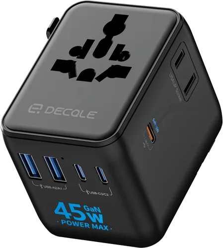 Miniatura 28 de Adaptador de viaje universal, adaptador de enchufe de viaje internacional con 2 puertos USB-C y 2 puertos USB-A, con toma de corriente AC adicional
