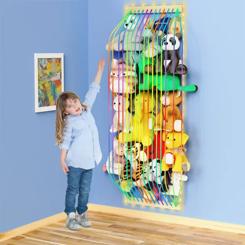 Miniatura 10 de Almacenamiento de animales de peluche de madera suave para habitación de los niños, soporte de pared para colgar en la puerta, organizador