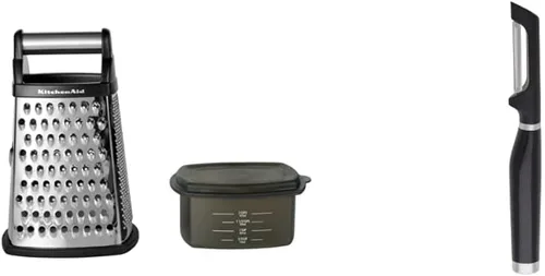 Miniatura 10 de KitchenAid Gourmet - Rallador de caja de acero inoxidable de 4 lados con contenedor de almacenamiento desmontable, 10 pulgadas de alto, negro