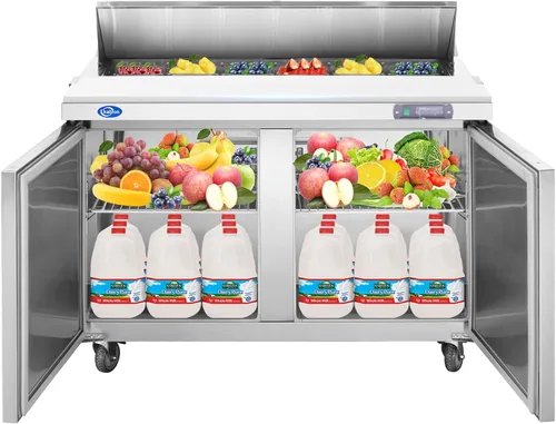 Miniatura 9 de Refrigerador comercial de 60" de ancho con mesa para preparar sándwiches/ensalada, 2 puertas, enfriamiento por ventilador de acero inoxidable