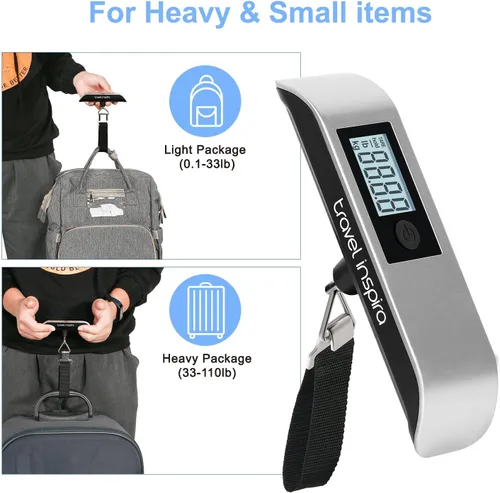 Miniatura 4 de Travel Inspira Báscula de equipaje, báscula digital de equipaje, báscula de equipaje con pantalla LCD retroiluminada, 110 libras110.2lbs, batería
