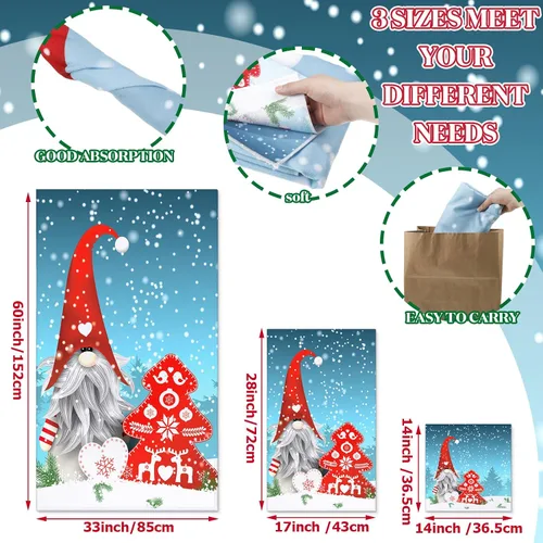 Miniatura 3 de Preboun Juego de 3 toallas de baño navideñas de gnomo, toallas de mano con árbol de Navidad, toallas de baño con copos de nieve de invierno, toallas