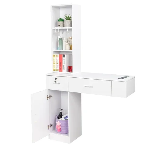 Miniatura 11 de OmySalon Estaciones de peluquería de montaje en pared, estaciones de salón para estilistas, juego de equipos de peinado con un gabinete de Negro