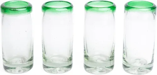 Miniatura 24 de Specialty - Vasos de tequila mexicanos, soplados a mano con color y textura únicos, juego de 4 piezas (borde azul)