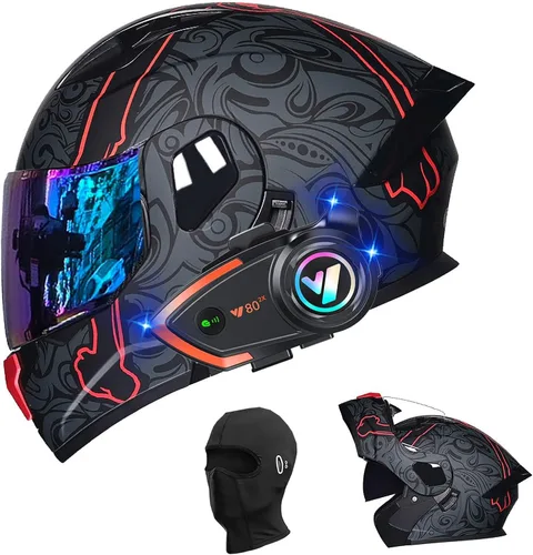Miniatura 34 de Cascos de motocicleta para hombre, aprobado por DOT, casco de motocicleta de cara completa para adultos, casco de motocicleta con doble visera, D