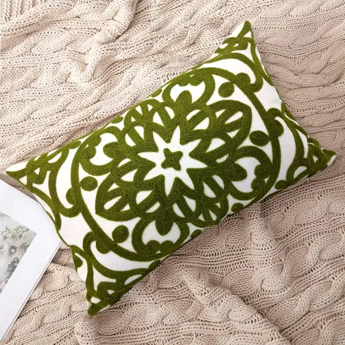 Miniatura 5 de Alysheer - Funda de almohada lumbar decorativa bordada 12" x 20", patrón de bordado clásico Boho Mandala, funda de cojín rectangular de algodón