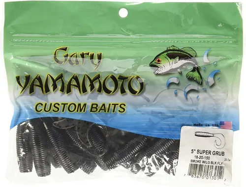 Miniatura 3 de Yamamoto Señuelos de pesca de plástico suave de 5 pulgadas con acción de rizado de cola – 20 unidades HUMO CON ESCOPA NEGRA GRANDE (20 PACK)