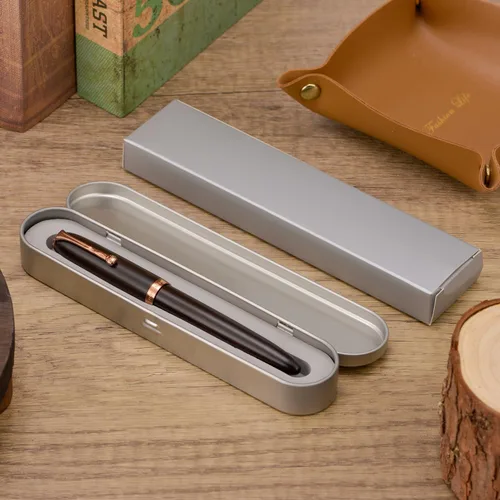 Miniatura 3 de HONG DIAN Pluma estilográfica A10, punta suave extra fina, madera de ébano negro con diseño de tapa magnética y juego de caja de metal