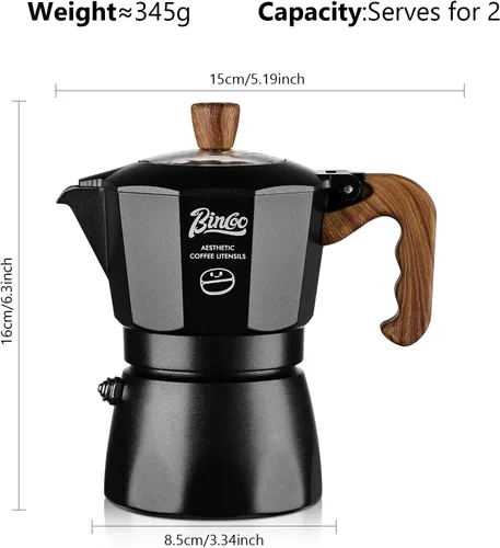 Miniatura 7 de Cafetera espresso para estufa, cafetera italiana para estufa de gas y eléctrica, olla pequeña para café italiano y cubano, 2 tazas de espresso