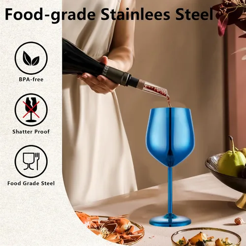 Miniatura 3 de UNISWEET Juego de 4 copas de vino de acero inoxidable irrompibles azules de 18 oz, copas de vino únicas de metal para exteriores, viajes, camping