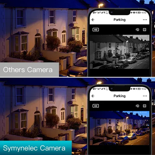 Miniatura 8 de SYMYNELEC Bombilla de luz para cámara de seguridad al aire libre impermeable 2.5K, enchufe de luz WiFi inalámbrico de 2.4GHz con detección