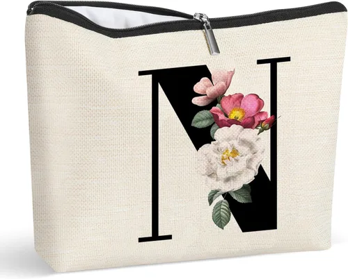 Miniatura 18 de Bolsa de maquillaje personalizada con inicial para mujer, bolsa de cosméticos con monograma, regalo de cumpleaños para mamá, regalo de dama