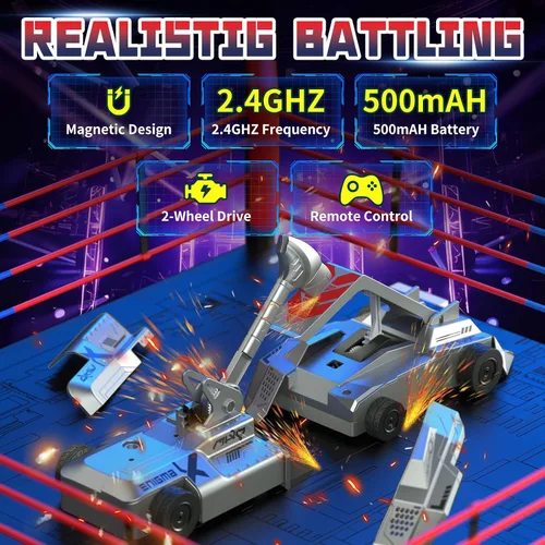Miniatura 4 de Robots de batalla con control remoto, juguetes de lucha RC para 2 jugadores para niños, robots de lucha inalámbricos, juguetes STEM, juego gris