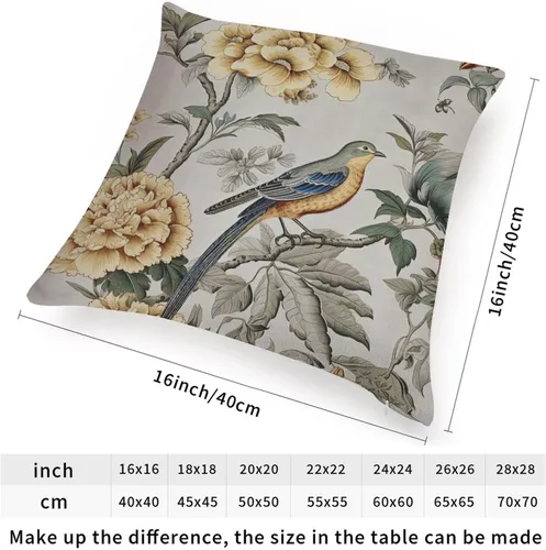Miniatura 2 de ArogGeld Funda de cojín para sofá de granja con diseño de pájaro chinoiserie amarillo y gris, peonía, pavo real, decoración del hogar, funda