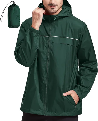 Miniatura 35 de SWISSWELL Chaqueta impermeable para hombre, rompevientos, ligera con capucha para uso diario casual