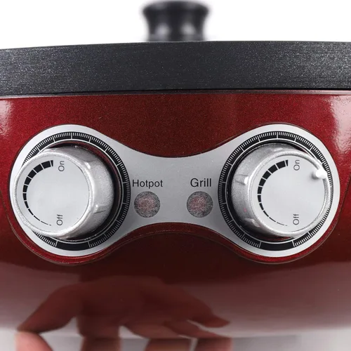 Miniatura 7 de 2 en 1 olla eléctrica portátil 110 V 2200 W barbacoa parrilla placa hogar cocina cocina sartén sartén roja (19.7 x 19.7 pulgadas)