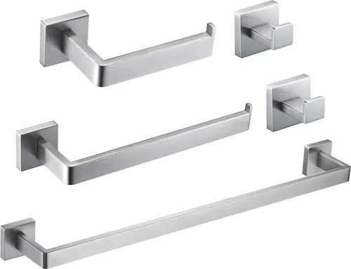 Miniatura 9 de Juego de 5 piezas de accesorios de ferretería para baño en negro mate, juego de toalleros cuadrados de 16 pulgadas para baño, juego de barras