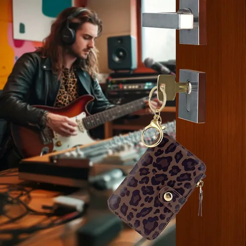 Miniatura 5 de Cartera con llavero, tarjetero con bloqueo RFID de piel, funda para tarjetas de crédito con cremallera para mujer
