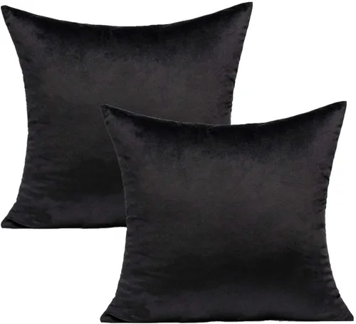 Fundas de almohada de terciopelo de 16 x 16 pulgadas, color negro, fundas de almohada decorativas para sofá, fundas de almohada suaves, sólidas,