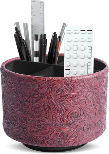 Miniatura 8 de lizimandu Organizador Redondo de Cuero para Suministros de Arte, Soporte para Control Remoto, Rotación de 360 Grados, Soporte Multifuncional