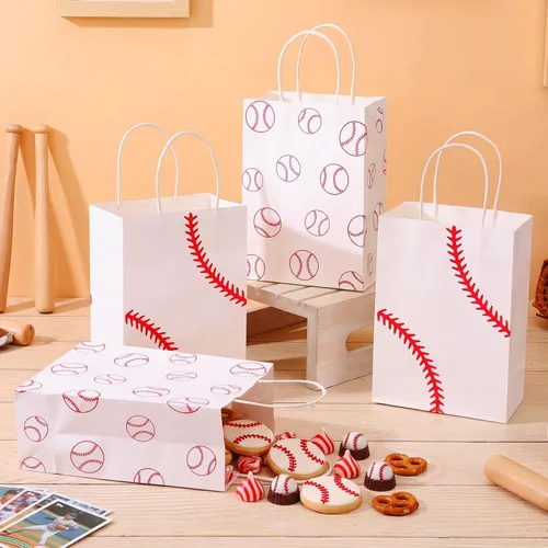 Miniatura 3 de Leinuosen 30 bolsas de fiesta de béisbol, regalo de regalo, bolsas de dulces con asa para deportes temáticos suministros de fiesta de cumpleaños