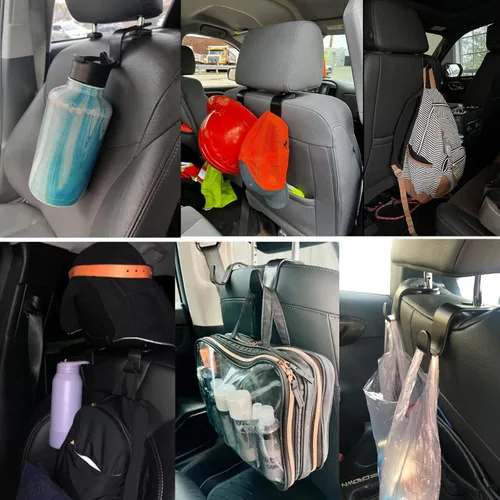Miniatura 7 de Gancho para reposacabezas de asiento de automóvil, paquete de 4 ganchos para mochila de vehículos, organizador para bolsos, bolsos, ropa, gancho