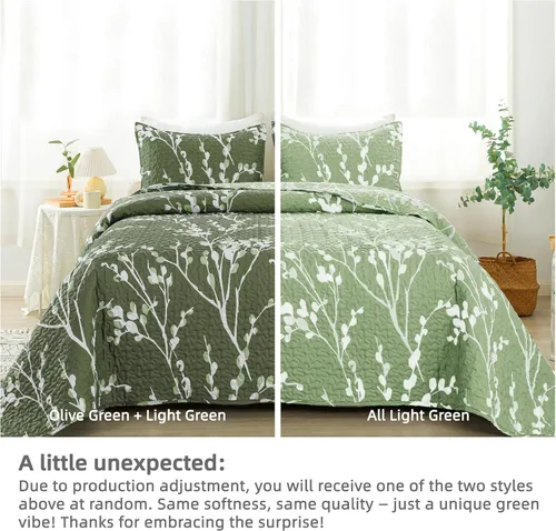 Miniatura 3 de Andency Colcha verde tamaño Queen (96 x 90 pulgadas), colcha ligera floral de 3 piezas, colcha acolchada reversible de microfibra con 2 fundas