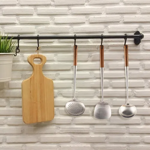 Miniatura 8 de Wok Cucharón y espátula, juego de cucharón wok de acero inoxidable, 3 cucharones largos de cocina, espátula de metal con mango de madera, juego
