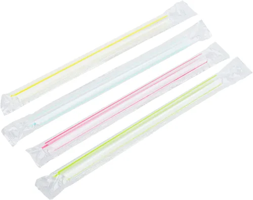 Miniatura 2 de Karat Pajitas Boba de 7.5 pulgadas (0.39 pulgadas de diámetro), envueltas individualmente, transparentes con rayas mixtas