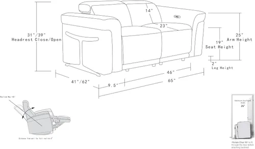Miniatura 9 de Blackjack Furniture Mario - Sofá biplaza reclinable de cuero italiano de grano superior con reposacabezas y asientos ajustables, cargadores USB
