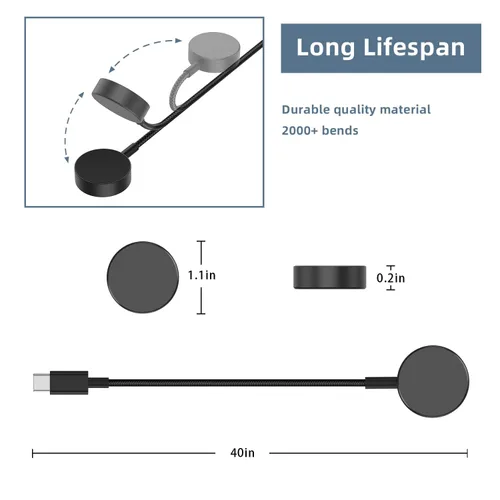 Miniatura 5 de Cargador USB-C de 3.3 pies compatible con Samsung Galaxy Watch 8/8 Classic/7/Ultra/6/6 Classic/5/5 Pro/4/4 Classic/3/Active 2/Active, cable de carga