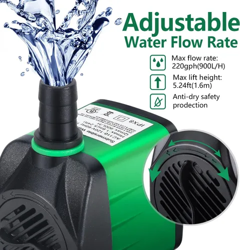Miniatura 4 de CWKJ Bomba de fuente, bomba de fuente de agua de 220 GPH (15 W 900 L/H), bomba sumergible para fuente al aire libre con tubo de 6.5 pies