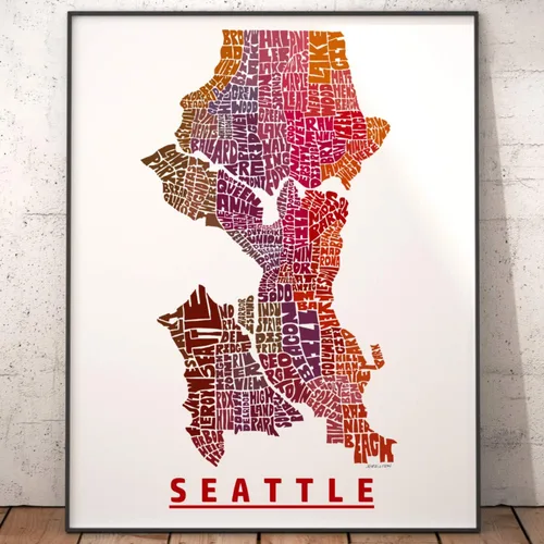 Miniatura 5 de Impresión del mapa del barrio de Seattle, impresión firmada de mi arte original de mapa de tipografía de Seattle dibujado a mano
