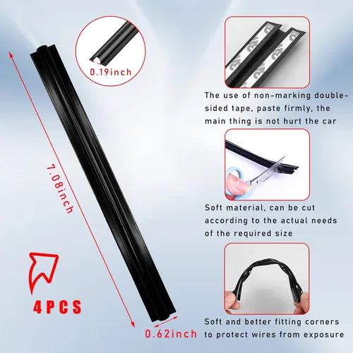 Miniatura 2 de Augeny 4 piezas de funda de cable oculta autoadhesiva para coche, protector de cable de tubo oculto, organizador de cable con división automática