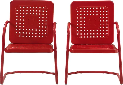 Miniatura 3 de Crosley Furniture Bates - Juego de 2 sillas para exteriores, sillas de patio de metal retro para comedor, porche, terraza, balcón, color rojo