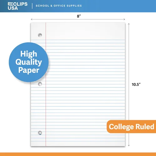 Miniatura 3 de Cuaderno de hojas sueltas con rayas universitarias, papel rayado universitario de 10.5 x 8 pulgadas, 300 hojas, 100 hojas por paquete, 2.12 oz/m²