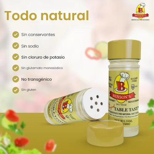 Miniatura 3 de Sustituto de sal – Benson's Table Tasty sabrosa sin potasio – sin sabor amargo – fácil de usar – alternativa saludable a la sal – tamaño de 3 onzas