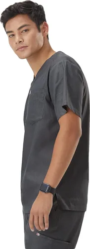 Miniatura 4 de Mediclo Camisa médica médica para hombre - Crevan Essential 3 bolsillos Eco amigable con el medio ambiente FYSEL tela con cuello en V camisa ropa