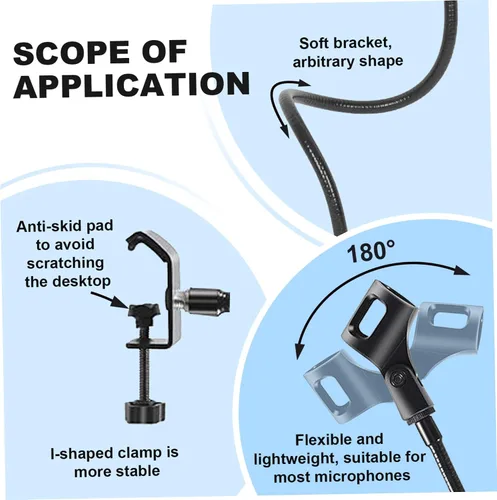 Miniatura 8 de Soporte de brazo para micrófono, soporte de micrófono de escritorio flexible de 13 pulgadas, micrófono grueso, escritorio resistente con abrazadera