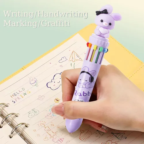 Miniatura 5 de Heliar Bolígrafo multicolor de 0.028 in, bolígrafos de colores 10 en 1, bolígrafos retráctiles de animales para oficina, suministros escolares
