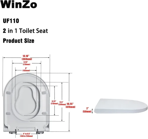 Miniatura 7 de WinZo UF110 - Asiento de inodoro alargado en forma de U con asiento de entrenamiento para ir al baño 2 en 1 para la familia, adultos y niños, cierre